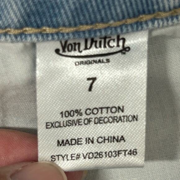 Von Dutch Patchwork Wide Leg Jeans NWOT Y2K Distressed Light Wash Size 7 - Picture 14 of 16